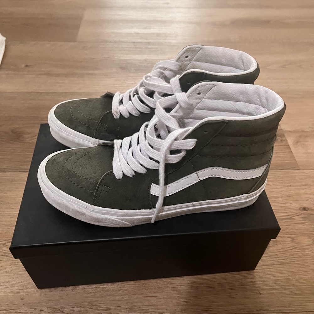 Vans Olive Green and White High-Top Sneakers